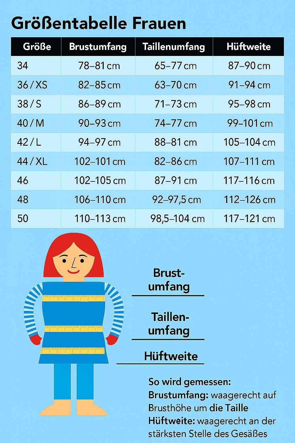Grössentabelle Damen