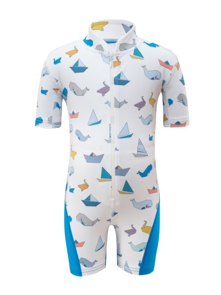 UV Sonnenschutz Kinder-Shorty ‘traffic white‘.Verspielter Shorty mit bunter Booten und Walen  für Kinder , UPF 80, UV Standard 801, Marke hyphen, Öko-Tex Standard 100