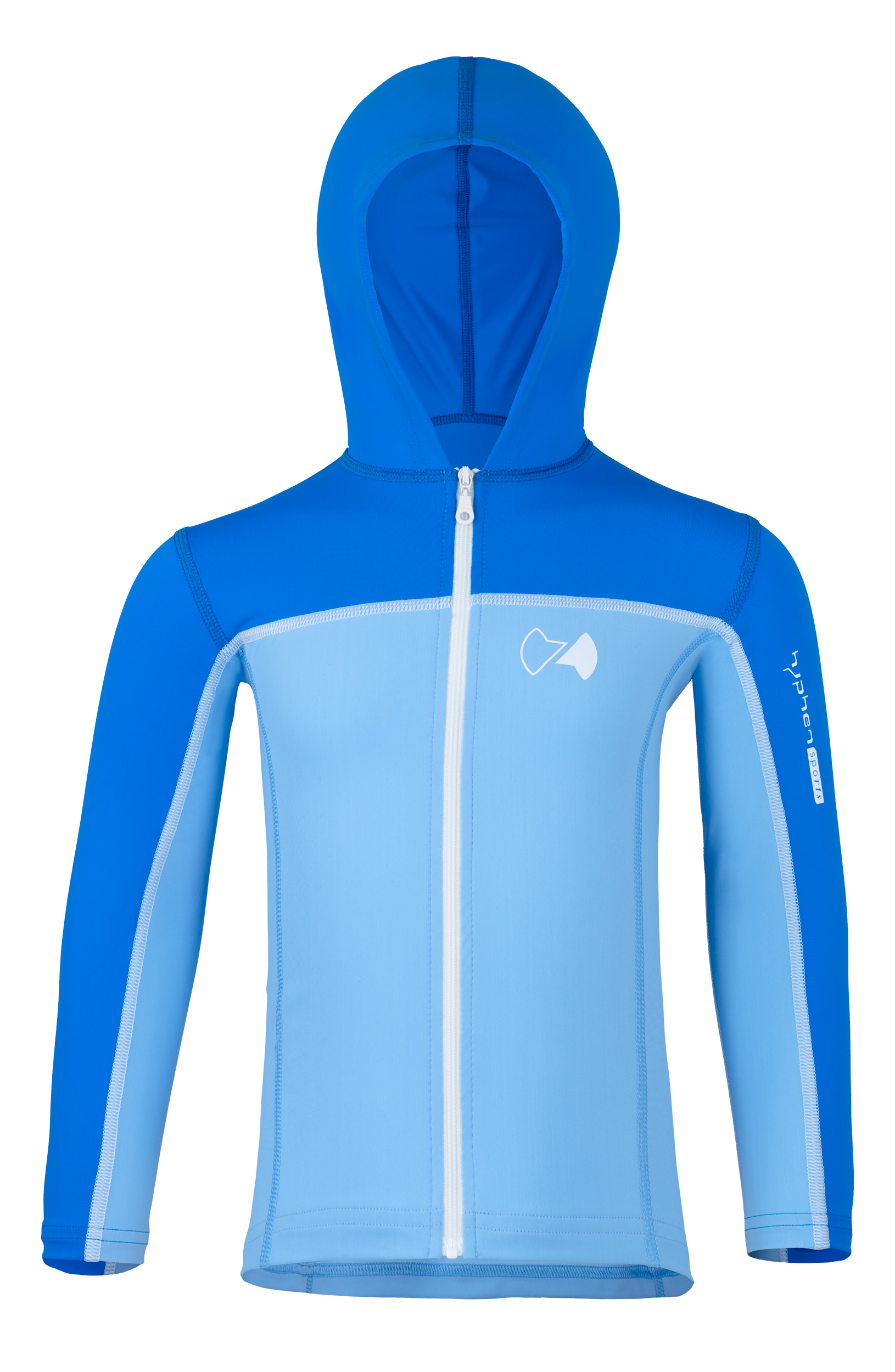 UV Sonnenschutz Kapuzenjacke mit RV ’cielo / pid blue‘ für Kinder. UPF 80, UV Standard 801, Marke hyphen,