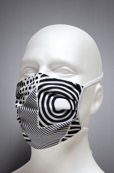 Mund-Nasen-Maske mit Nasenbügel 2-lagig (Erwachsene) von Hyphen, weiss-schwarz mit UPF 80